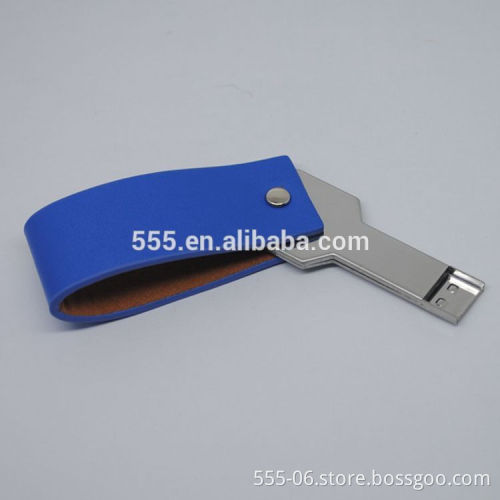 Wholesale swivel Leather metal key shaped USB drive 1GB 2GB 4GB 8GB 16GB 32GB